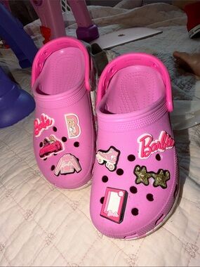 Barbie Bright Pink Kids Clog Sandals with Decorative Charms
